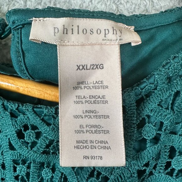 Philosophy Top Womens XXL Green Lace Short Sleeve Scoop Neck Blouse - Picture 7 of 9